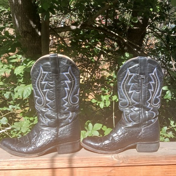 Vintage mens black leather cowboy boots country western rodeo men size 11.5 - Picture 2 of 5